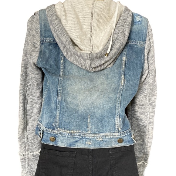 Free People Cropped Knit & Denim Hooded Jacket Size Small - Picture 3 of 6